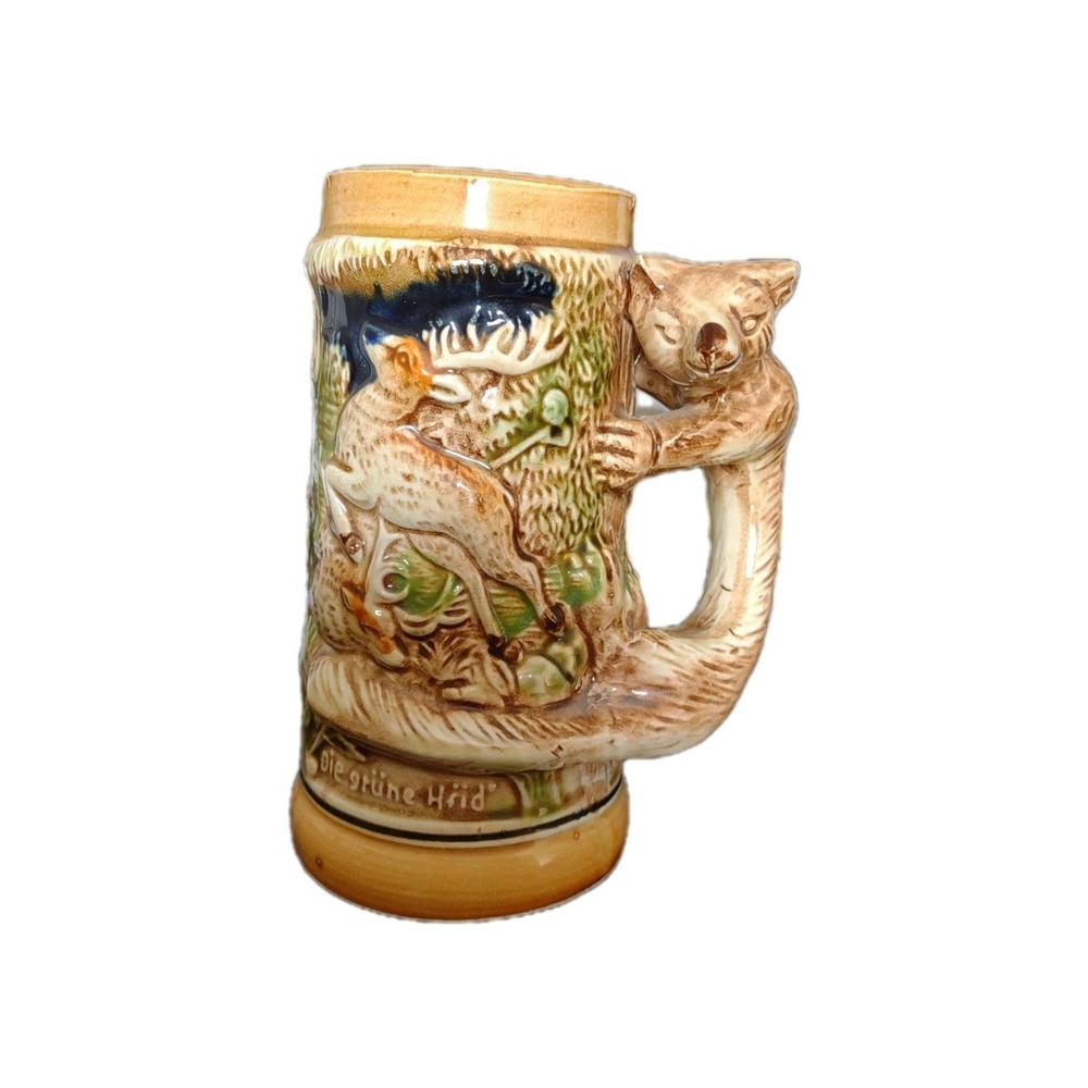 Vintage S.S. Kresge Co. Beer Stein - 3D Fox Handle Made in Japan - Hunting Scene
